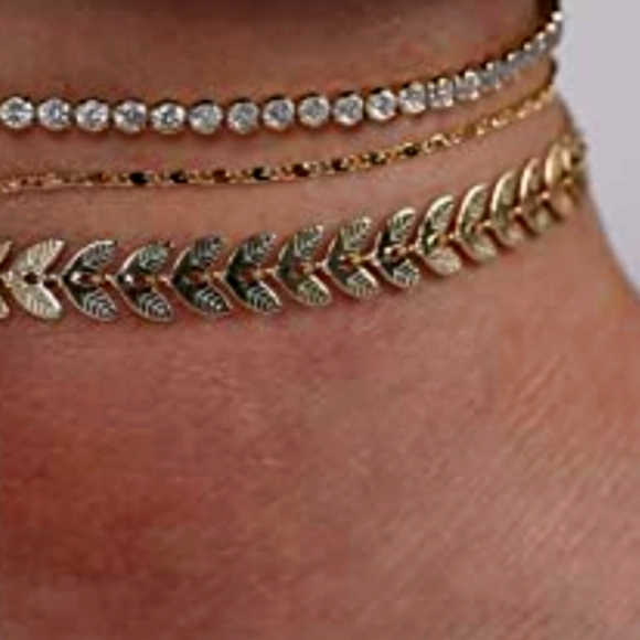 14 K Gold & CZ ANKLE BRACELETS SET OF 3 NWT - Picture 3 of 5